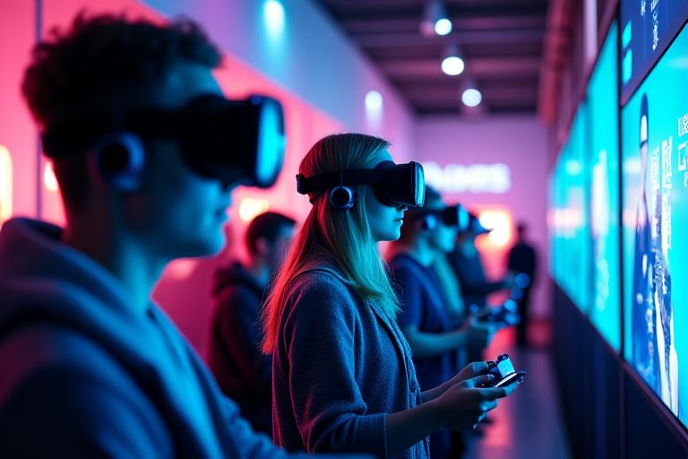 Attendees engaging with a VR experience at a tech brand activation